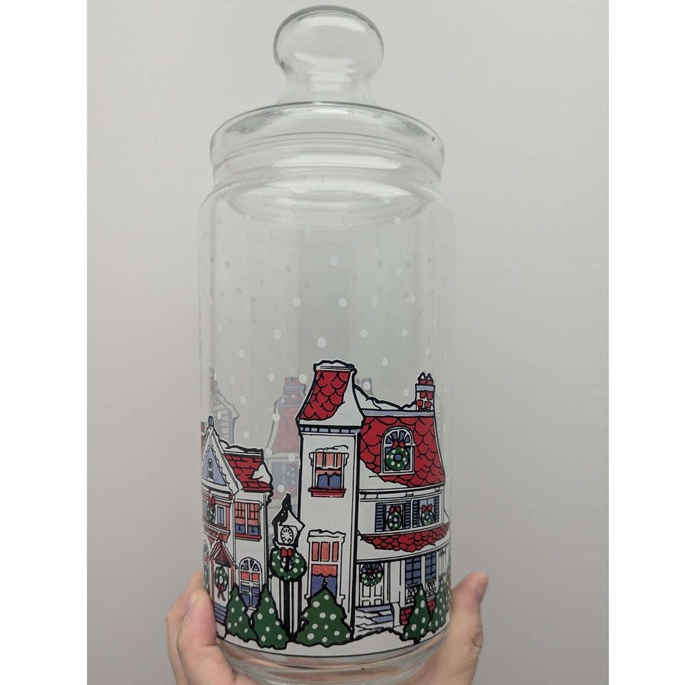 Vintage Dunkin' Donuts Glass Apothecary Jar Clear Christmas Village Holiday